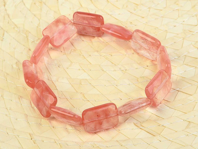 Pink quartz bracelet rectangles cut
