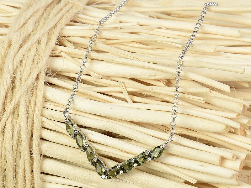 Moldavite luxury necklace 45cm standard cut Ag 925/1000 + RH