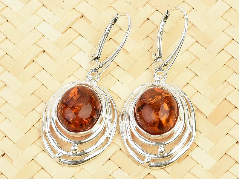 Earrings with oval amber Ag 925/1000