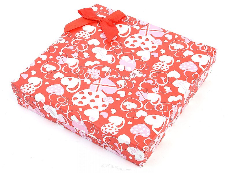 Gift box of red hearts with a ribbon 15.5 x 15.5 cm
