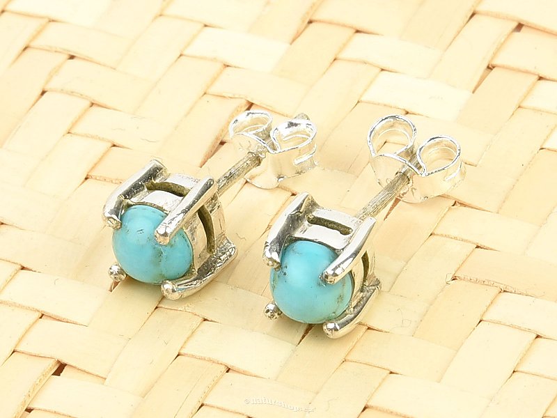 Turquoise round earrings 5mm Ag 925/1000 puzetka