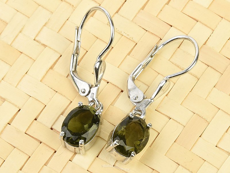 Moldavite oval earrings 8 x 6 mm standard cut 925/1000 Ag + Rh