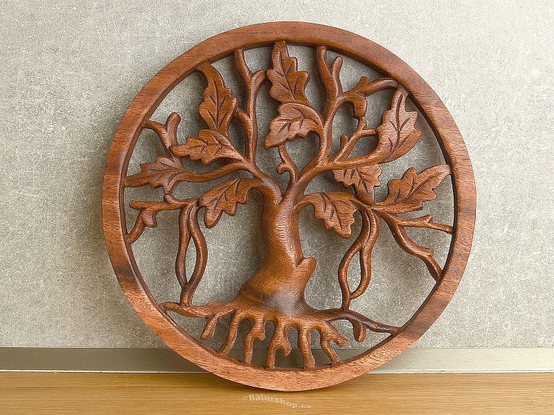Tree of life with leaves wood carved relief 25cm