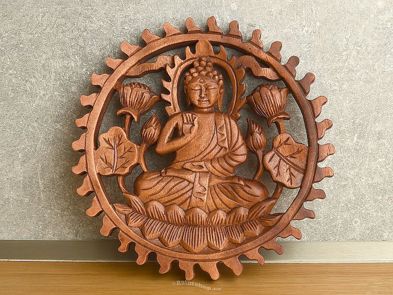 Meditující budha vyřezávaný reliéf 20cm
