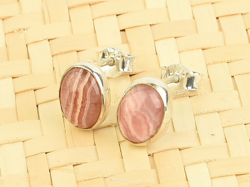 Earrings rhodochrosite oval stud Ag 925/1000