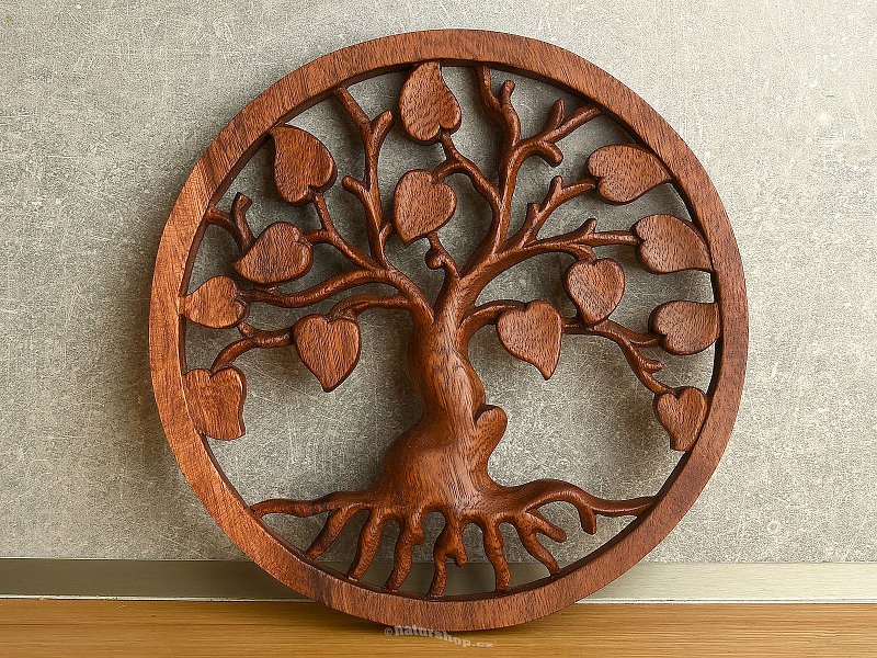 Carved relief tree of life with heart-shaped leaves 25 cm