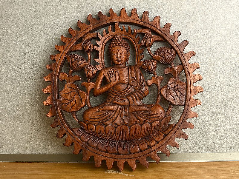 Meditující budha - vyřezávaný reliéf 30cm