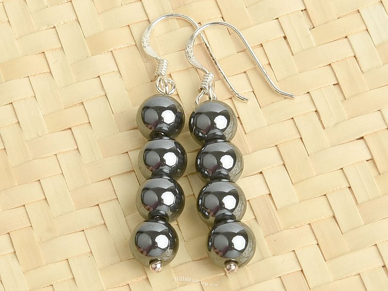 Hematite earrings balls 6mm Ag 925/1000