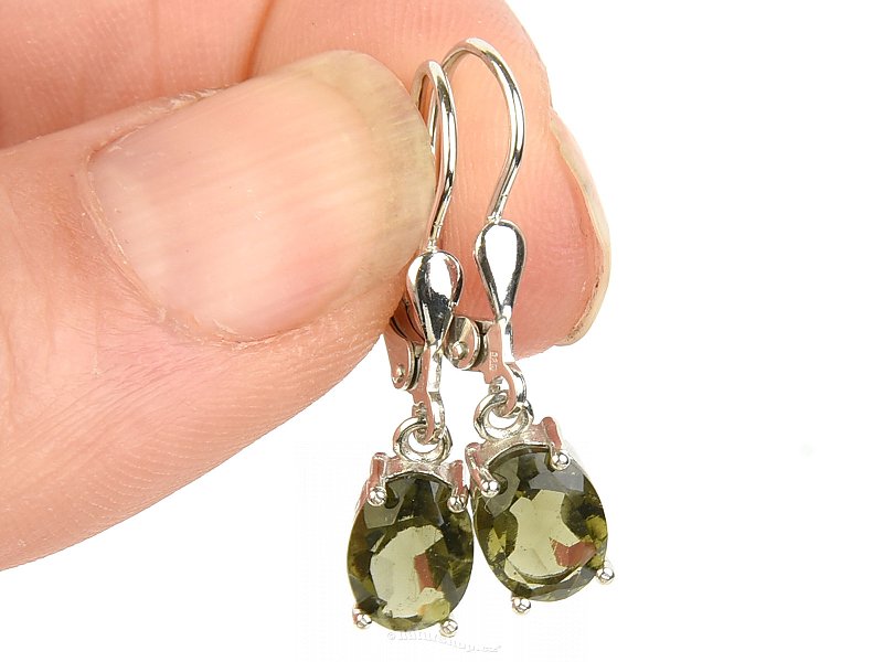 Moldavite earrings oval 8 x 6mm standard cut Ag 925/1000 + Rh
