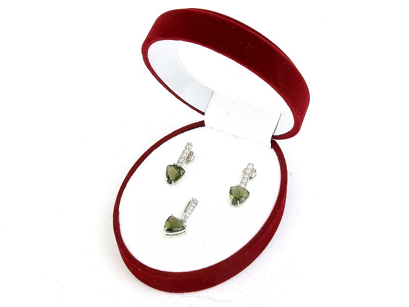 Set of earrings and pendant moldavite + zircons Ag 925/1000 + Rh