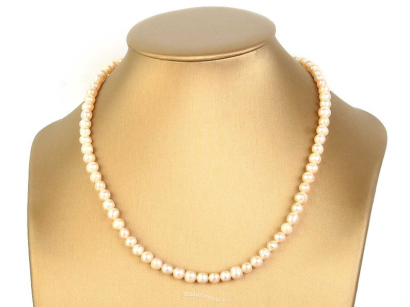 Apricot pearl necklace with buttons 43cm
