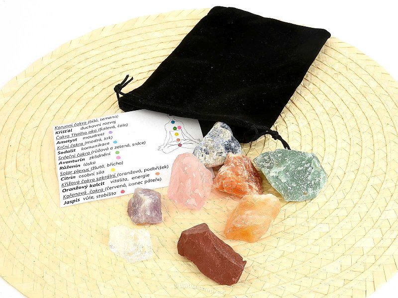 Chakra raw stones set in a velvet pouch