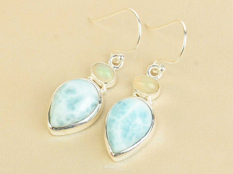 Larimaru and precious opal earrings silver Ag 925/1000 (3.1g + 3.5g)