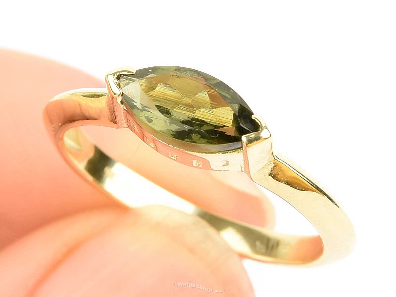 Prsten s vltavínem 10 x 5mm standard brus zlato Au 585/1000 14K (vel.58) 2,97g