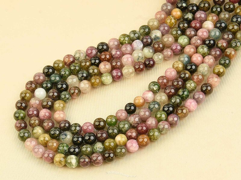 Necklace tourmaline multicolor balls 5mm clasp Ag 925/1000 (44cm)