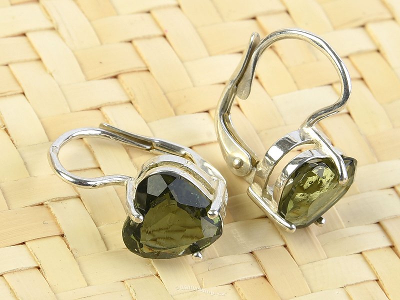 Moldavite Heart Earrings 8 mm Ag 925/1000 + Rh
