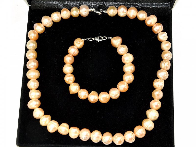 Gift Set round pearls 13 mm apricot (50 + 21 cm)