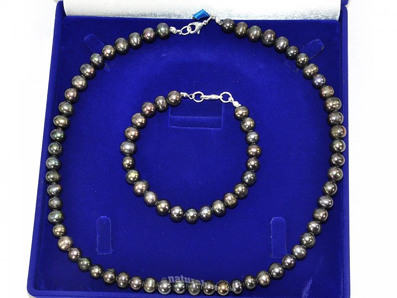 Gift set of pearls 10 mm dark (48 + 20 cm)