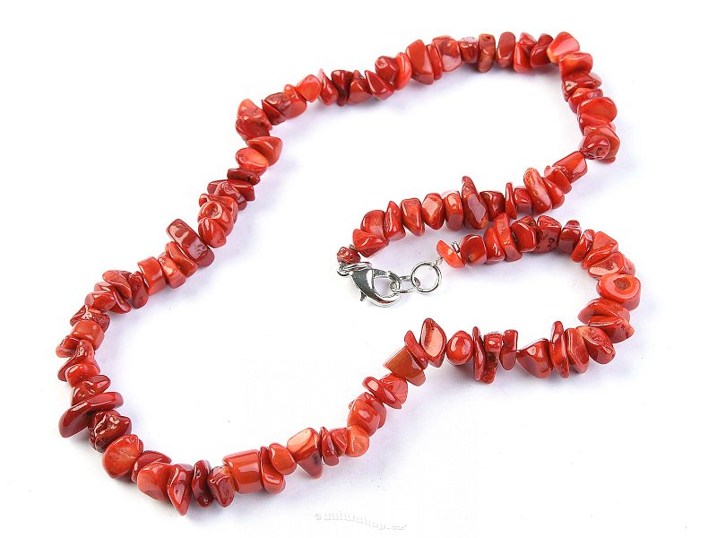 Mušle červená náhrdelník sekané tvary 45cm