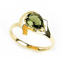 Moldavite ring (size 58) 14K gold Au 585/1000 3.29g