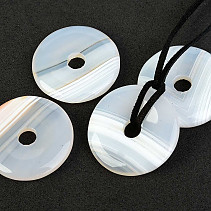 White agate pendant donut on leather 30mm