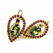 Earrings with moldavites and shells 8 x 5mm gold Au 585/1000 3.96g