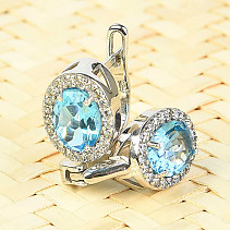 Topaz sky blue oval earrings + zircons Ag 925/1000