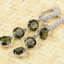 Pendant earrings moldavite 7mm and zircons Ag 925/1000 + Rh