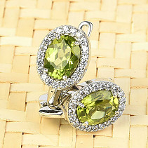 Olivine earrings polished + zircons Ag 925/1000