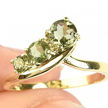 Zlatý prsten s vltavíny standard brus 14K Au 585/1000 3,20g vel.56