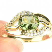 Vltavín prsten + zirkony vel.65 14K zlato Au 585/1000 4,10g