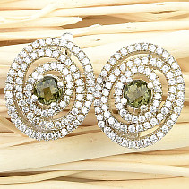 Moldavite and zircons luxury earrings checker top cut Ag 925/1000 6.9g