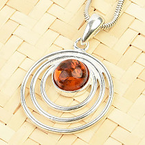 Round pendant with honey amber Ag 925/1000