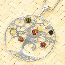 Silver tree pendant with amber Ag 925/1000