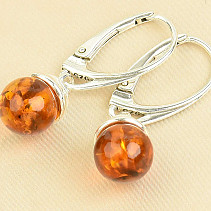 Earrings amber ball 8mm Ag 925/1000