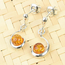 Round amber 5mm dangling earrings Ag 925/1000