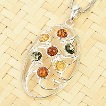 Oval pendant amber mix colors Ag 925/1000