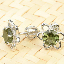 Moldavite flower earrings 6mm Ag 925/1000 silver