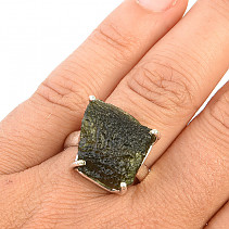 Natural moldavite ring Ag 925/1000 5.8g size 56