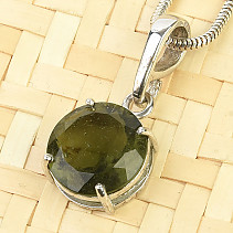 Round pendant with moldavite 11mm standard grind Ag 925/1000 + Rh