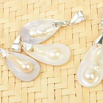 Mother-of-pearl drop pendant with pearl Ag 925/1000 handle