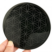 Mirror black obsidian mandala pattern approx. 12 cm