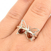Prsten jantar medový motýl Ag 925/1000
