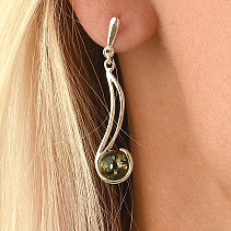 Women's earrings green amber ball Ag 925/1000