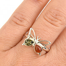 Prsten s jantarem dvoubarevný motýl Ag 925/1000 vel.57 2,0g