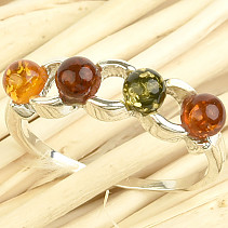 Prsten s jantarem čtyři barevné kuličky Ag 925/1000 vel.57 2,2g