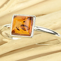 Ring with amber square silver Ag 925/1000