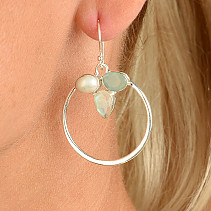 Silver earrings pearl + adular + chalcedony circles Ag 925/1000 8.0g