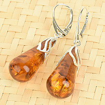 Amber earrings large drop Ag 925/1000