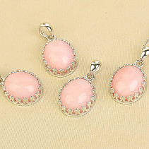 Pink opal oval pendant with rim Ag 925/1000 + Rh